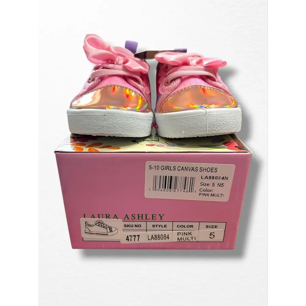 NEW Laura Ashley Pink Multi Canvas Sneakers, Toddler Size 5